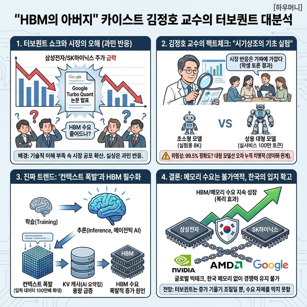HBM의 아버지'' 카이스트 김정호 교수의 터보퀀트 대분석 [하우머니]의 핵심 내용을 4단계로 요약한 인포그래픽