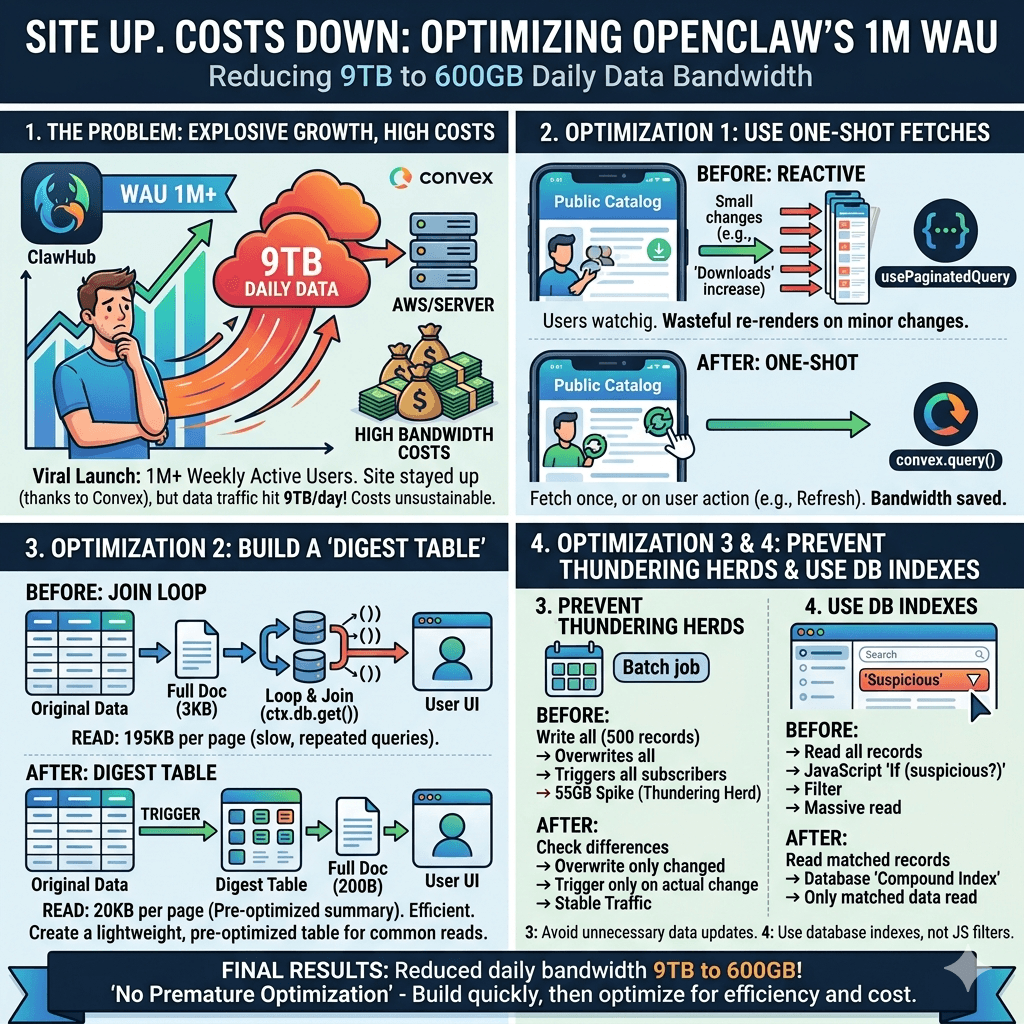 Site Up. Costs Down: Optimizing OpenClaw''s 1M Weekly Active Users 내용을 설명하는 본문 이미지