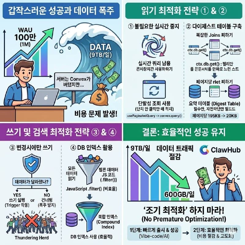 Site Up. Costs Down: Optimizing OpenClaw''s 1M Weekly Active Users의 핵심 내용을 4단계로 요약한 인포그래픽