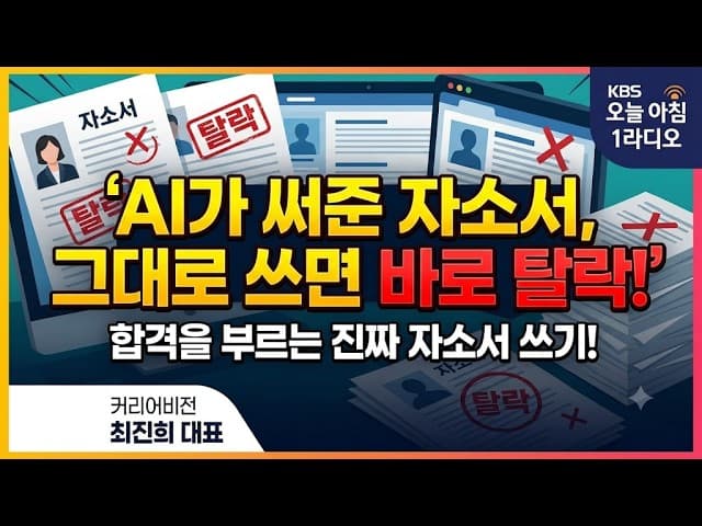 AI가 써준 자소서, 그대로 쓰고 계세요??_커리어비전 최진희 대표_KBS오늘아침1라디오260911토