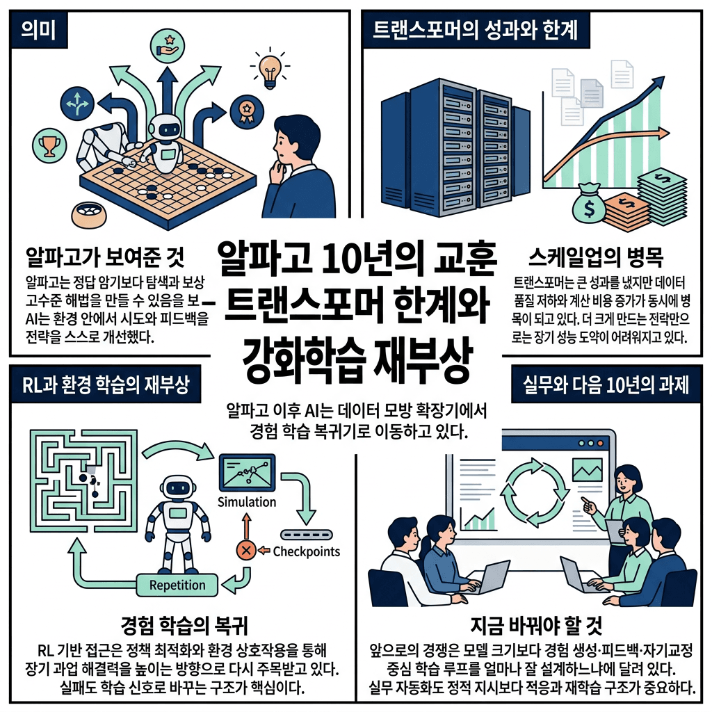 알파고 마피아''가 바라본 AI의 미래…LLM 뛰어넘을 AI의 다음 혁신은?의 핵심 내용을 4단계로 요약한 인포그래픽