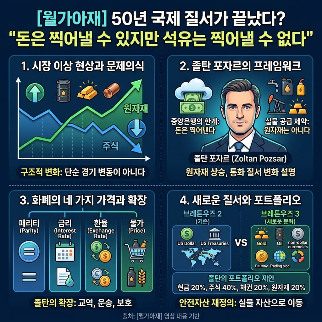 [월가아재] 50년 국제 질서가 끝났다? "돈은 찍어낼 수 있지만 석유는 찍어낼 수 없다의 핵심 내용을 4단계로 요약한 인포그래픽