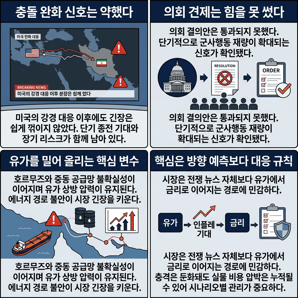 무조건적인 항복만을 원하는 미국, 전쟁이 길어질 수도 있는 이유의 핵심 내용을 4단계로 요약한 인포그래픽
