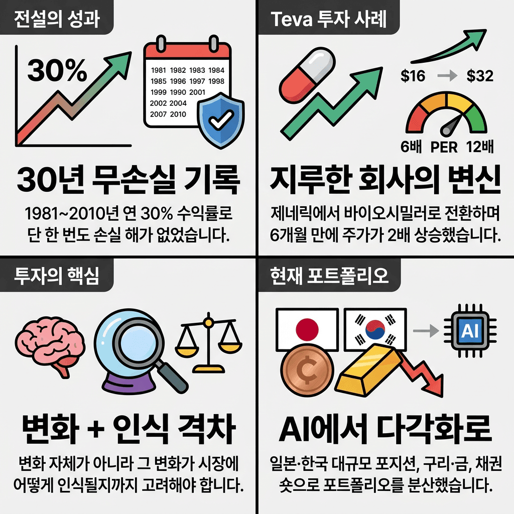 투자하시면 꼭 보세요" (스탠리 드러켄밀러)의 핵심 내용을 4단계로 요약한 인포그래픽
