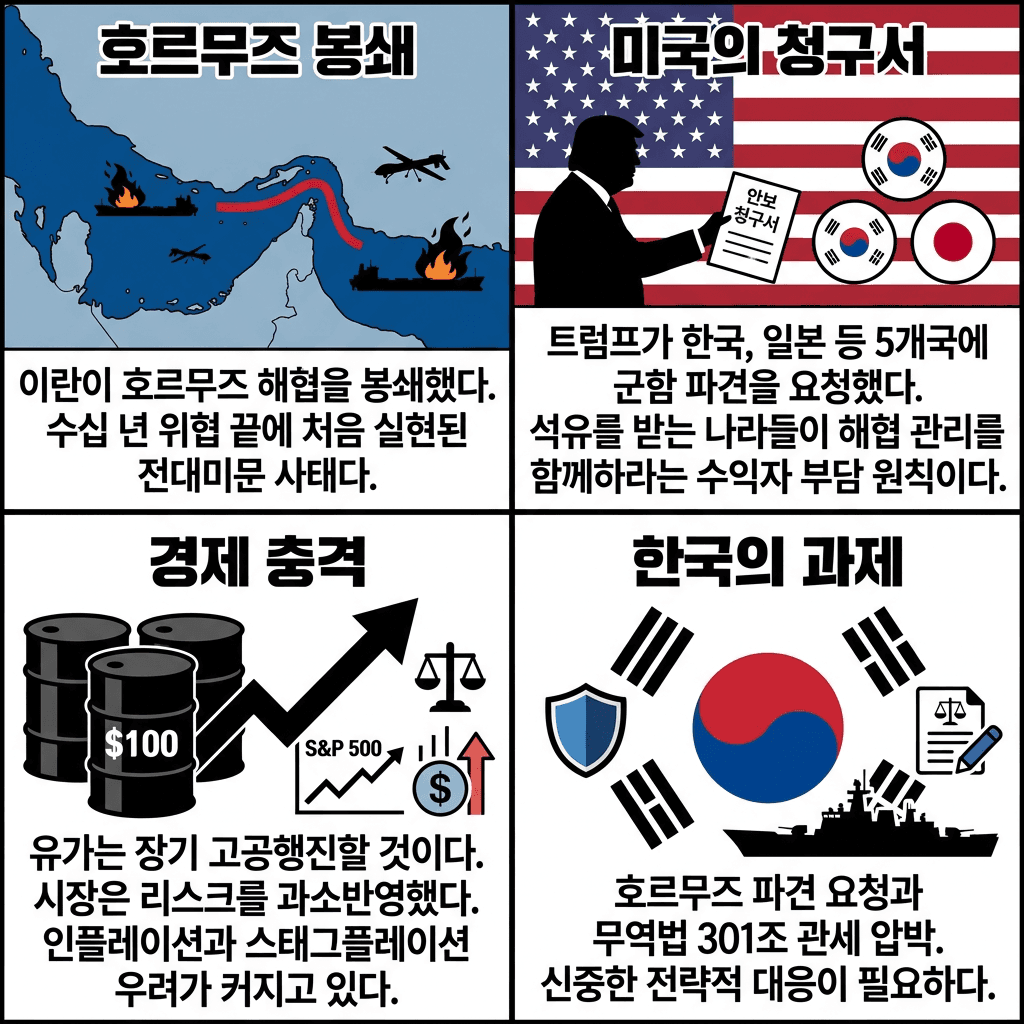 전쟁에도 ''수익자부담 원칙''.. 안보동맹 청구서 날린 트럼프의 핵심 내용을 4단계로 요약한 인포그래픽