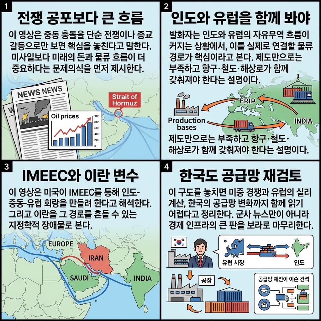 중동 전쟁은 페이크다" 미국이 이란을 박살 낸 소름 돋는 진짜 이유의 핵심 내용을 4단계로 요약한 인포그래픽