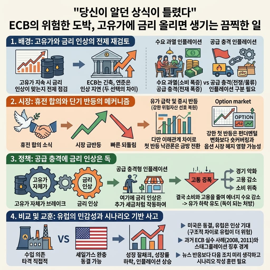 당신이 알던 상식이 틀렸다" ECB의 위험한 도박, 고유가에 금리 올리면 생기는 끔찍한 일의 핵심 내용을 4단계로 요약한 인포그래픽