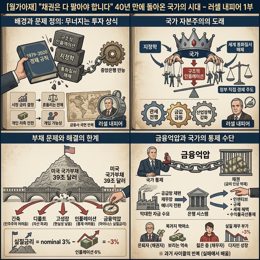 [월가아재] "채권은 다 팔아야 합니다" 40년 만에 돌아온 국가의 시대 - 러셀 내피어 1부의 핵심 내용을 4단계로 요약한 인포그래픽