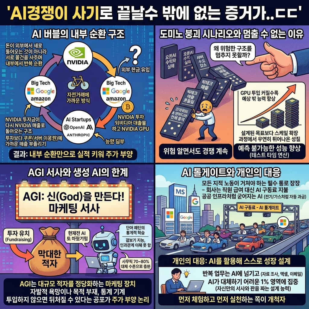 AI경쟁이 사기로 끝날수 밖에 없는 증거가..ㄷㄷ의 핵심 내용을 4단계로 요약한 인포그래픽
