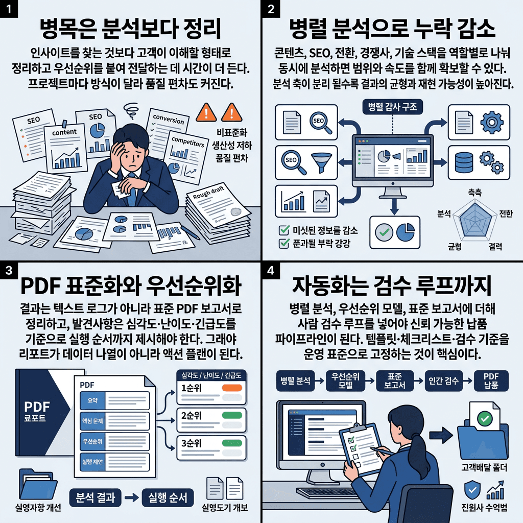 I Built An Entire AI Marketing Team With Claude Code In 16 Minutes의 핵심 내용을 4단계로 요약한 인포그래픽