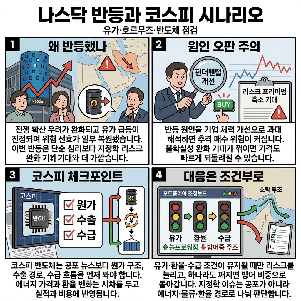 코스피 반등 시작하는 이유!의 핵심 내용을 4단계로 요약한 인포그래픽