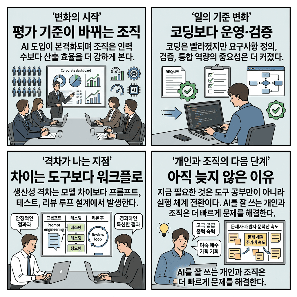 직원을 해고하면 주가가 폭등하는 시대. 아직 늦지 않았습니다.의 핵심 내용을 4단계로 요약한 인포그래픽