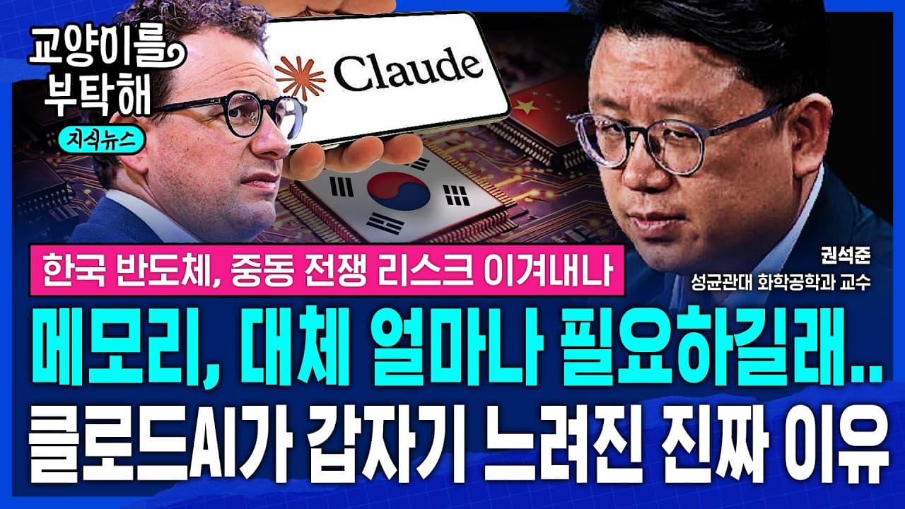 [지식뉴스] "이미 매달 수백만 원씩 써요" 대체 메모리 얼마나 필요하길래..감도 안 온다, 클로드AI가 갑자기 느려진 진짜 이유 (ft.권석준 성균관대 교수) / 교양이를 부탁해