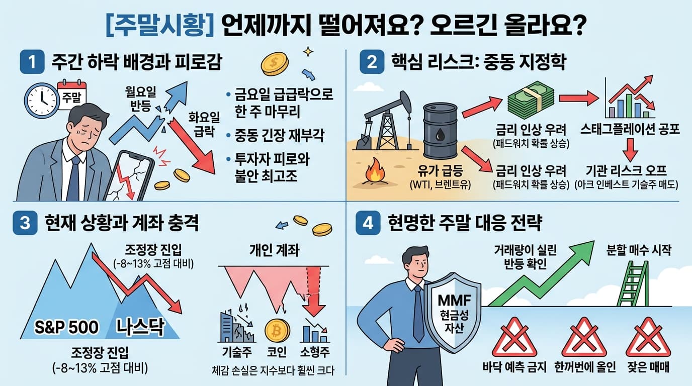 [주말시황] 언제까지 떨어져요? 오르긴 올라요?의 핵심 내용을 4단계로 요약한 인포그래픽