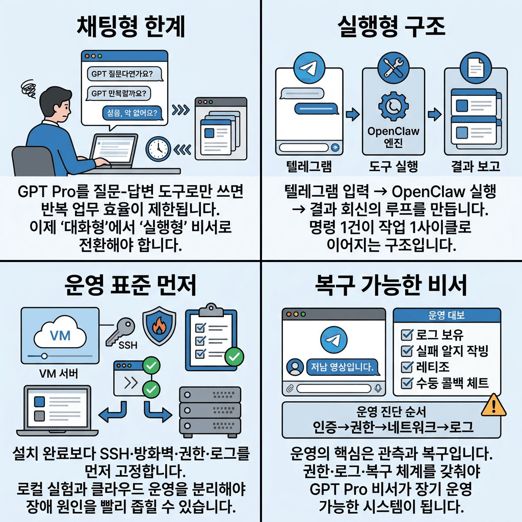 미쳐버린 OpenClaw, 직접 설치해봤습니다의 핵심 내용을 4단계로 요약한 인포그래픽