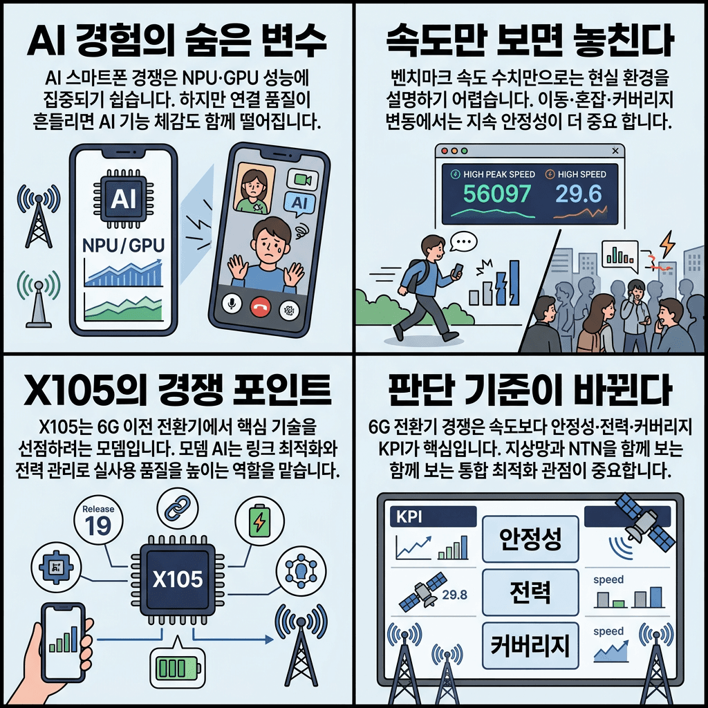 드디어 6G 전쟁인가... AI 시대 통신칩 중요해진다의 핵심 내용을 4단계로 요약한 인포그래픽
