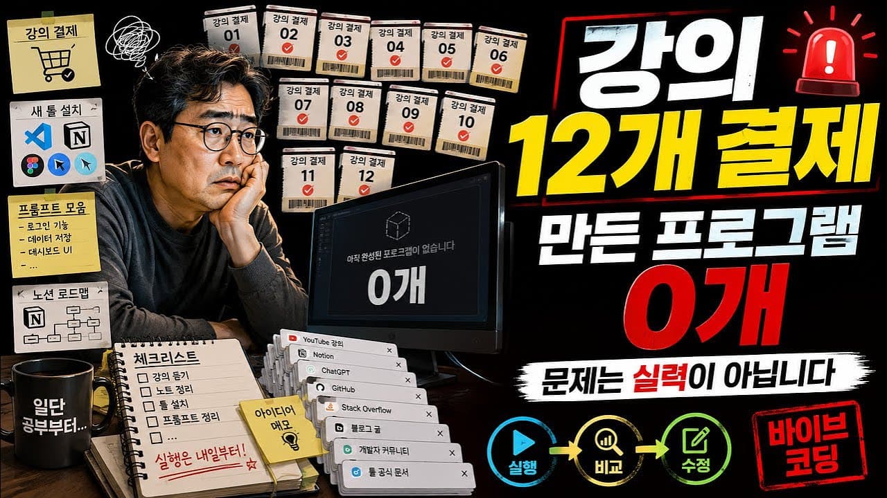 강의 12개 결제하고도 아무것도 못 만드는 당신에게 — 바이브 코딩을 방해하는 건 실력이 아닙니다