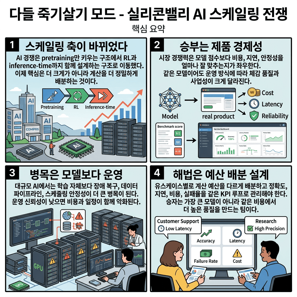 다들 죽기살기 모드" (실리콘밸리)의 핵심 내용을 4단계로 요약한 인포그래픽