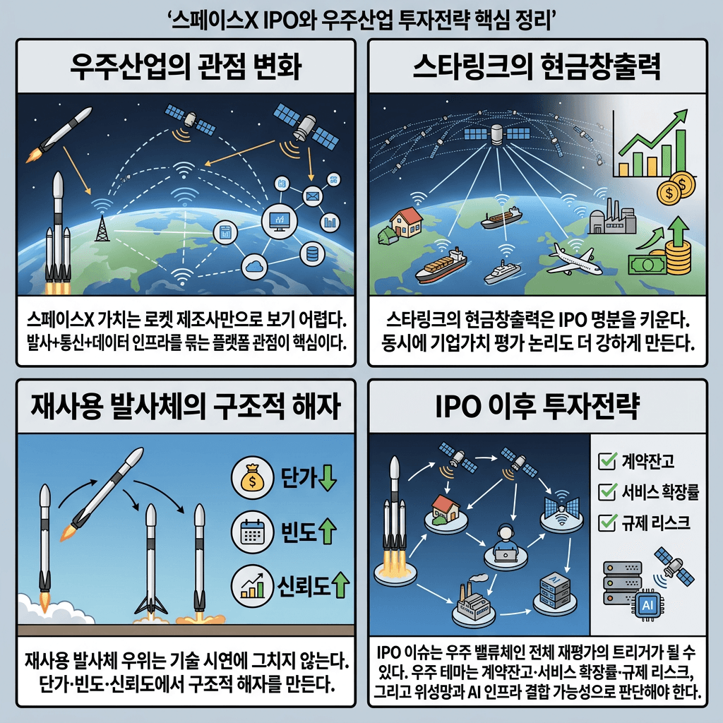 스페이스X의 우주독점, 이번달에 깨진다? - 정의훈 연구원 (유진투자증권)의 핵심 내용을 4단계로 요약한 인포그래픽