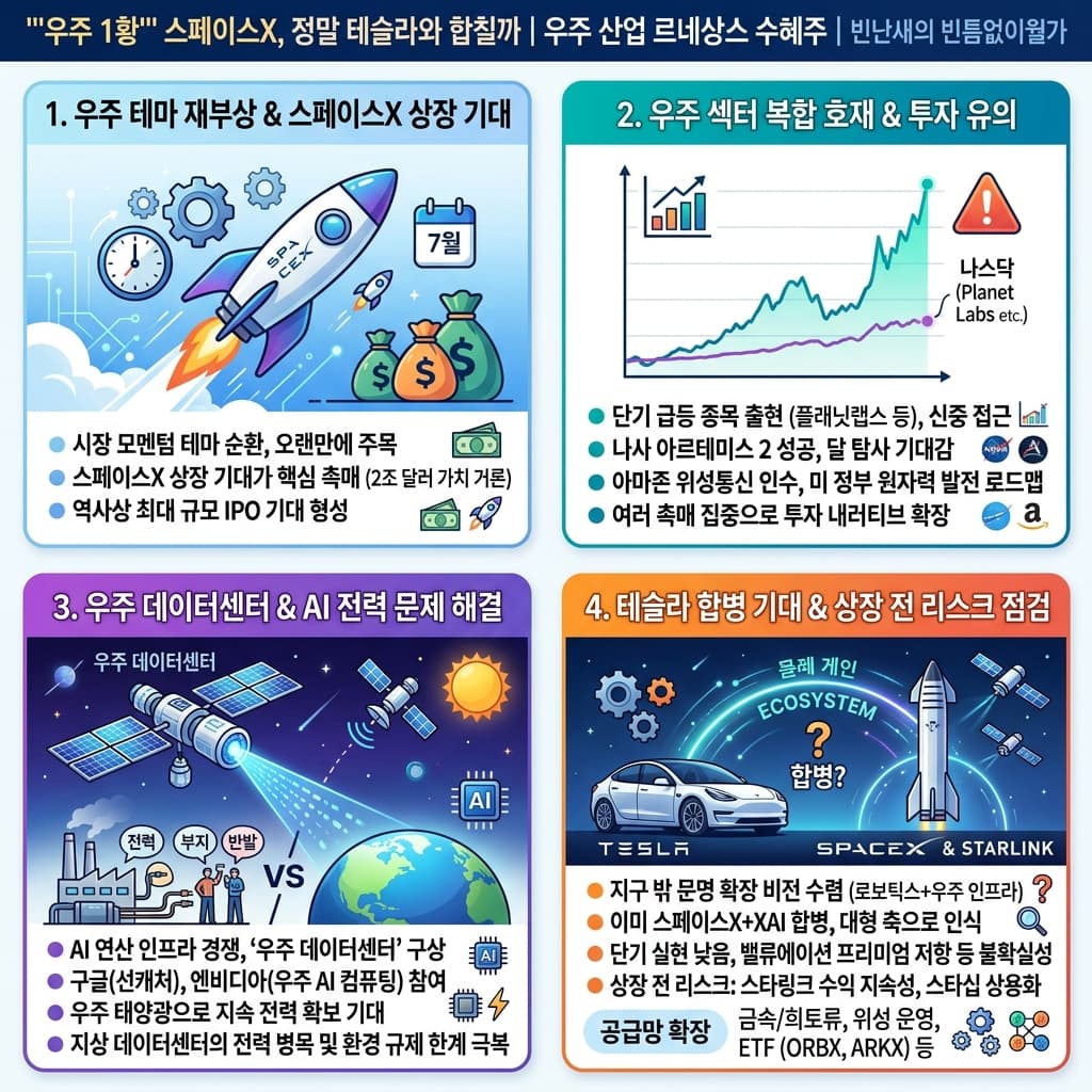 우주 1황'' 스페이스X, 정말 테슬라와 합칠까의 핵심 내용을 4단계로 요약한 인포그래픽