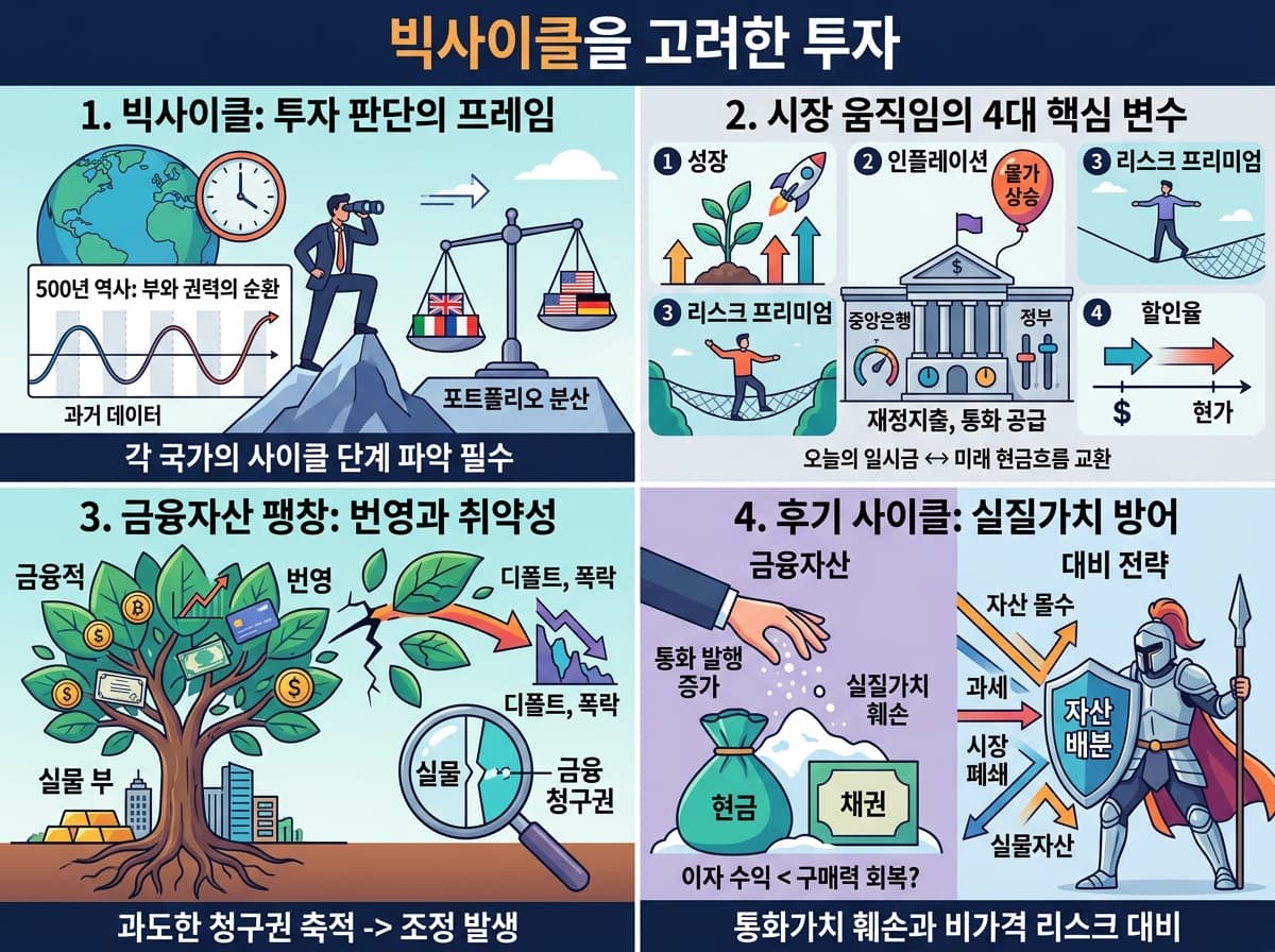 Investing In Light Of The Big Cycle의 핵심 내용을 4단계로 요약한 인포그래픽