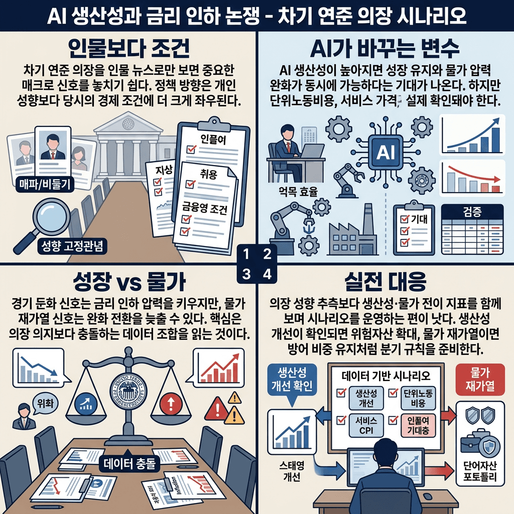 우리가 완전히 잘못 알고 있었습니다...트럼프는 이미 계산 끝났다, 3개월 뒤 연준에 일어날 일 (ft.오건영 신한 프리미엄 패스파인더 단장) / 교양이를 부탁해의 핵심 내용을 4단계로 요약한 인포그래픽