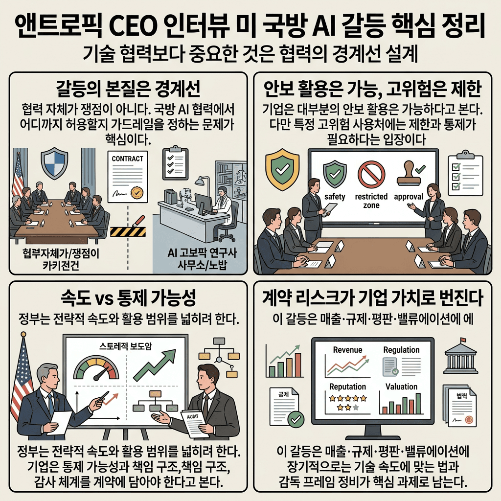 앤스로픽은 애국기업입니다의 핵심 내용을 4단계로 요약한 인포그래픽