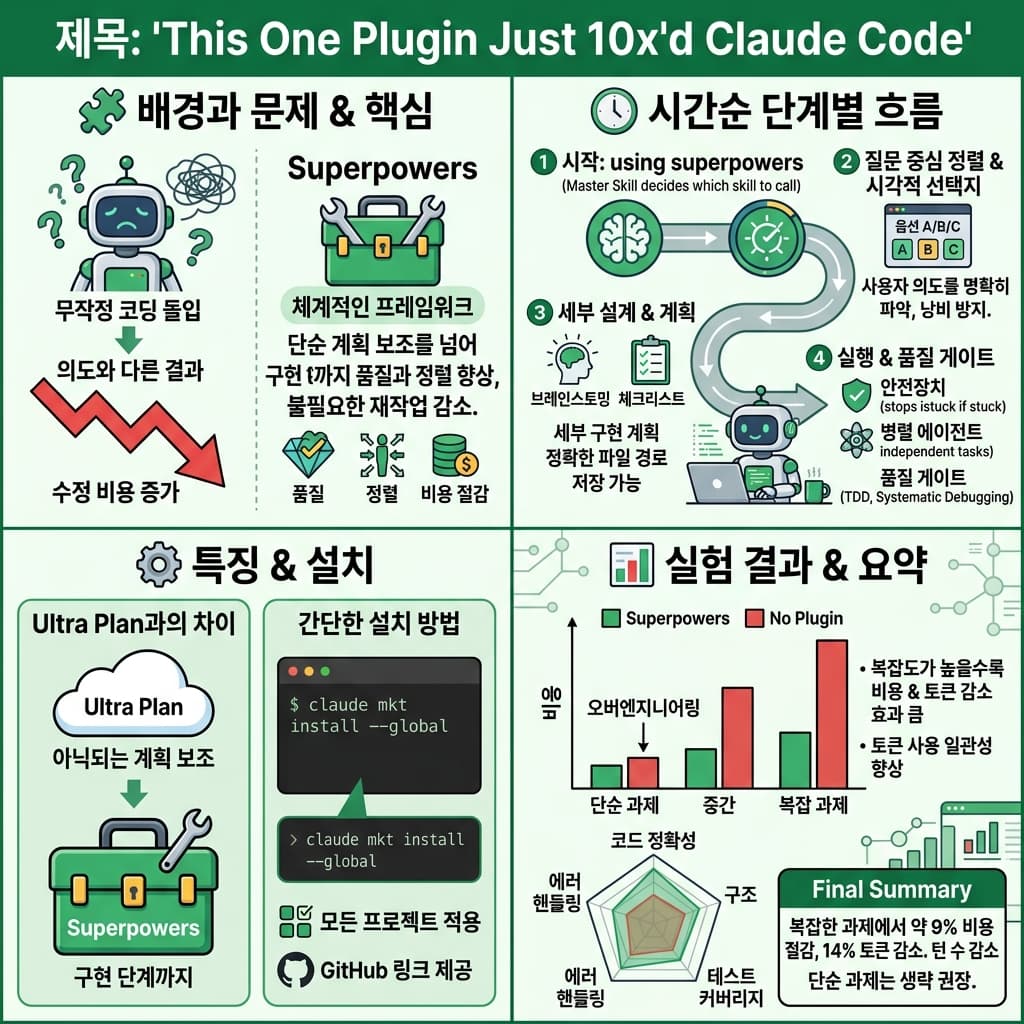This One Plugin Just 10x''d Claude Code의 핵심 내용을 4단계로 요약한 인포그래픽