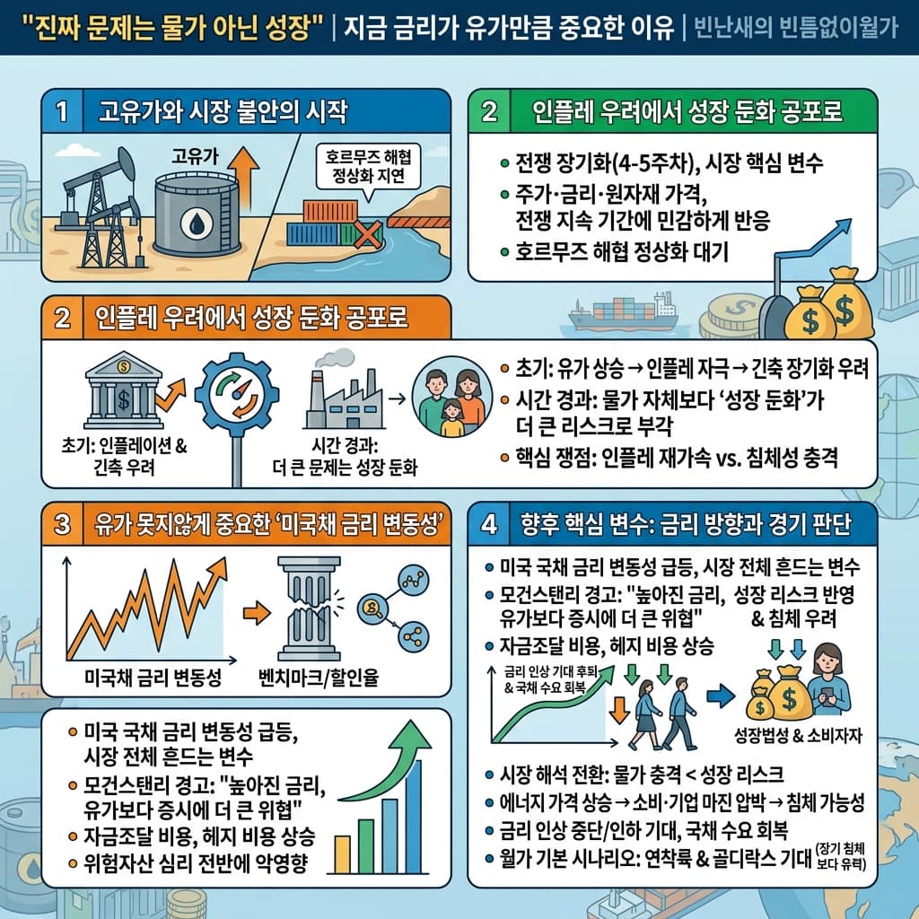 진짜 문제는 물가 아닌 성장"의 핵심 내용을 4단계로 요약한 인포그래픽