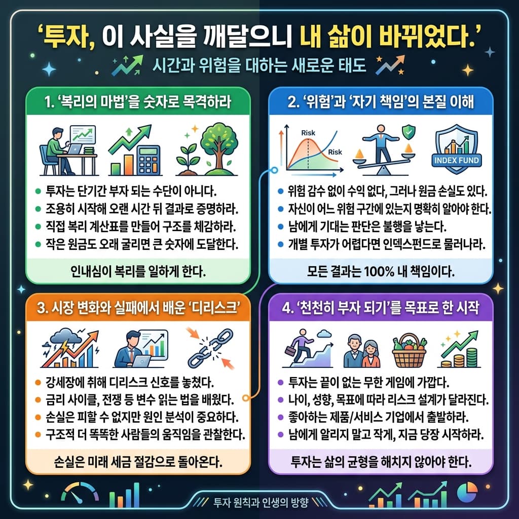 Once I Understood This About Investing, My Life Changed.의 핵심 내용을 4단계로 요약한 인포그래픽
