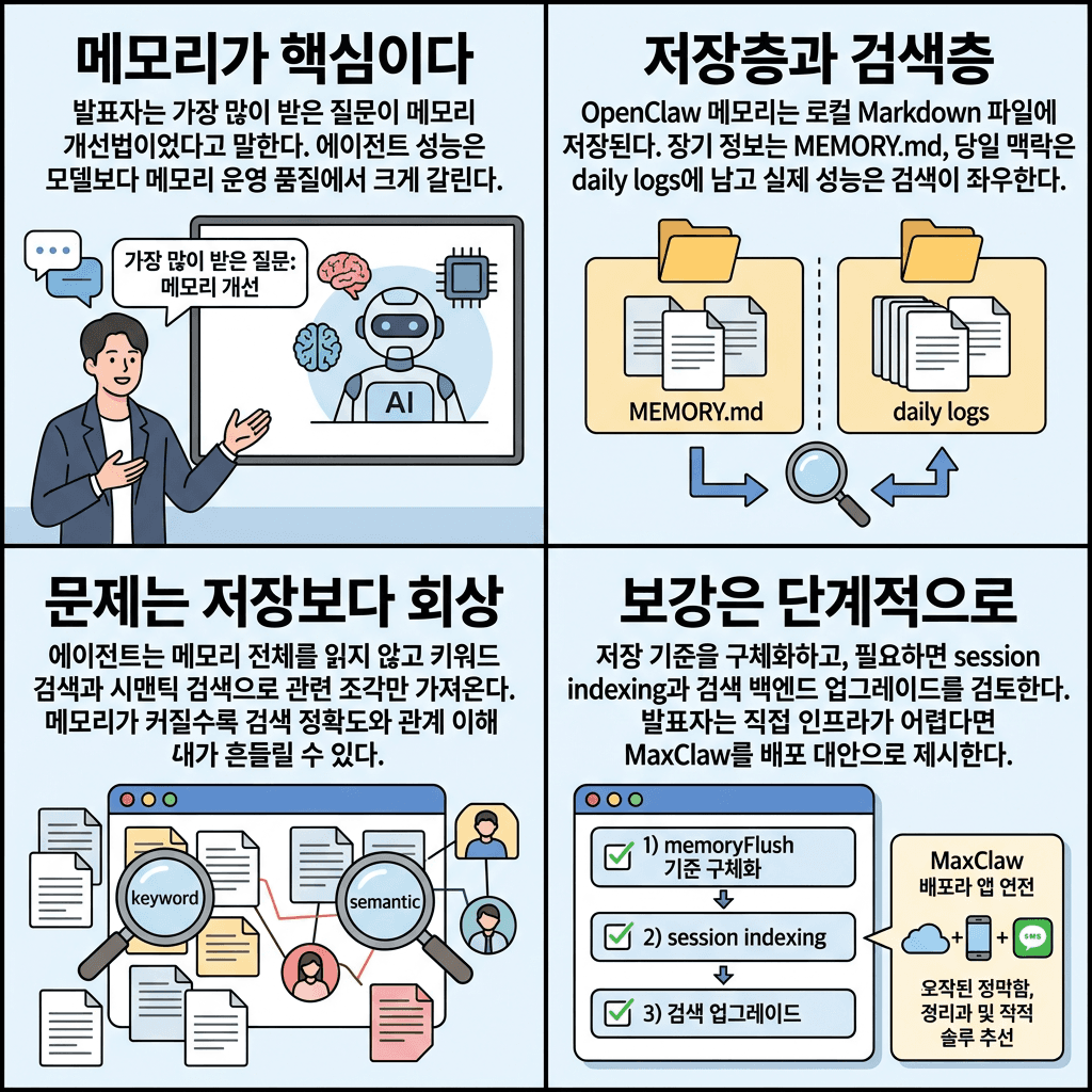 I Fixed OpenClaw''s Biggest Problem (Memory)의 핵심 내용을 4단계로 요약한 인포그래픽