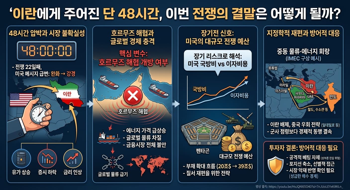 이란에게 주어진 단 48시간, 이번 전쟁의 결말은 어떻게 될까?의 핵심 내용을 4단계로 요약한 인포그래픽