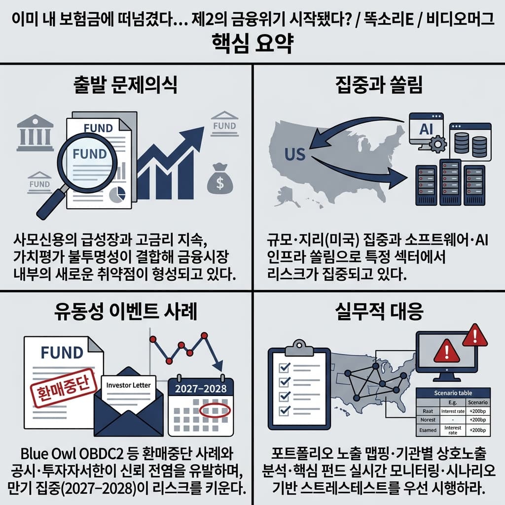 이미 내 보험금에 떠넘겼다"... 제2의 금융위기 시작됐다? / 똑소리E / 비디오머그의 핵심 내용을 4단계로 요약한 인포그래픽