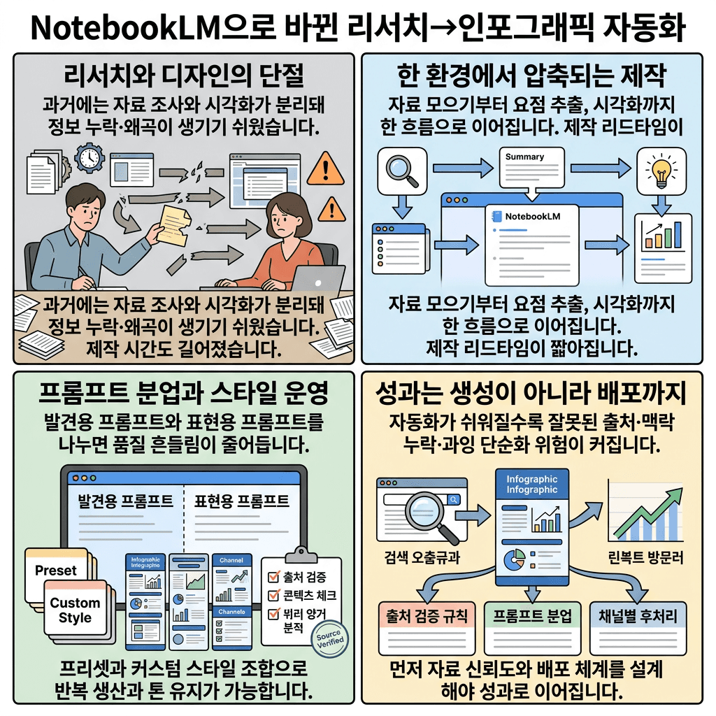 This NotebookLM Trick Changes Everything! ๐ฑ์ ํต์ฌ ๋ด์ฉ์ 4๋จ๊ณ๋ก ์์ฝํ ์ธํฌ๊ทธ๋ํฝ