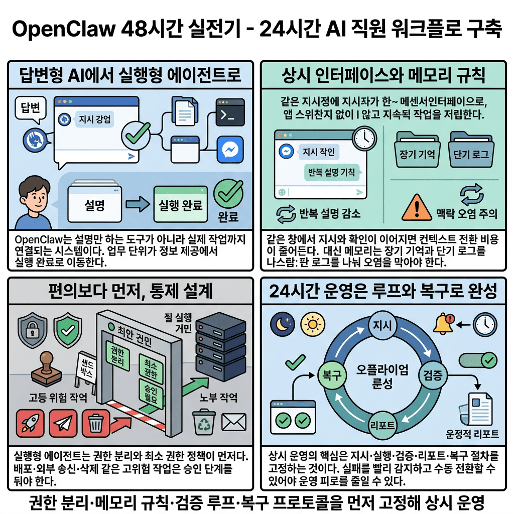 Openclaw is the Most Brutal AI Tool I''ve Ever Used. Here''s How to Install It의 핵심 내용을 4단계로 요약한 인포그래픽