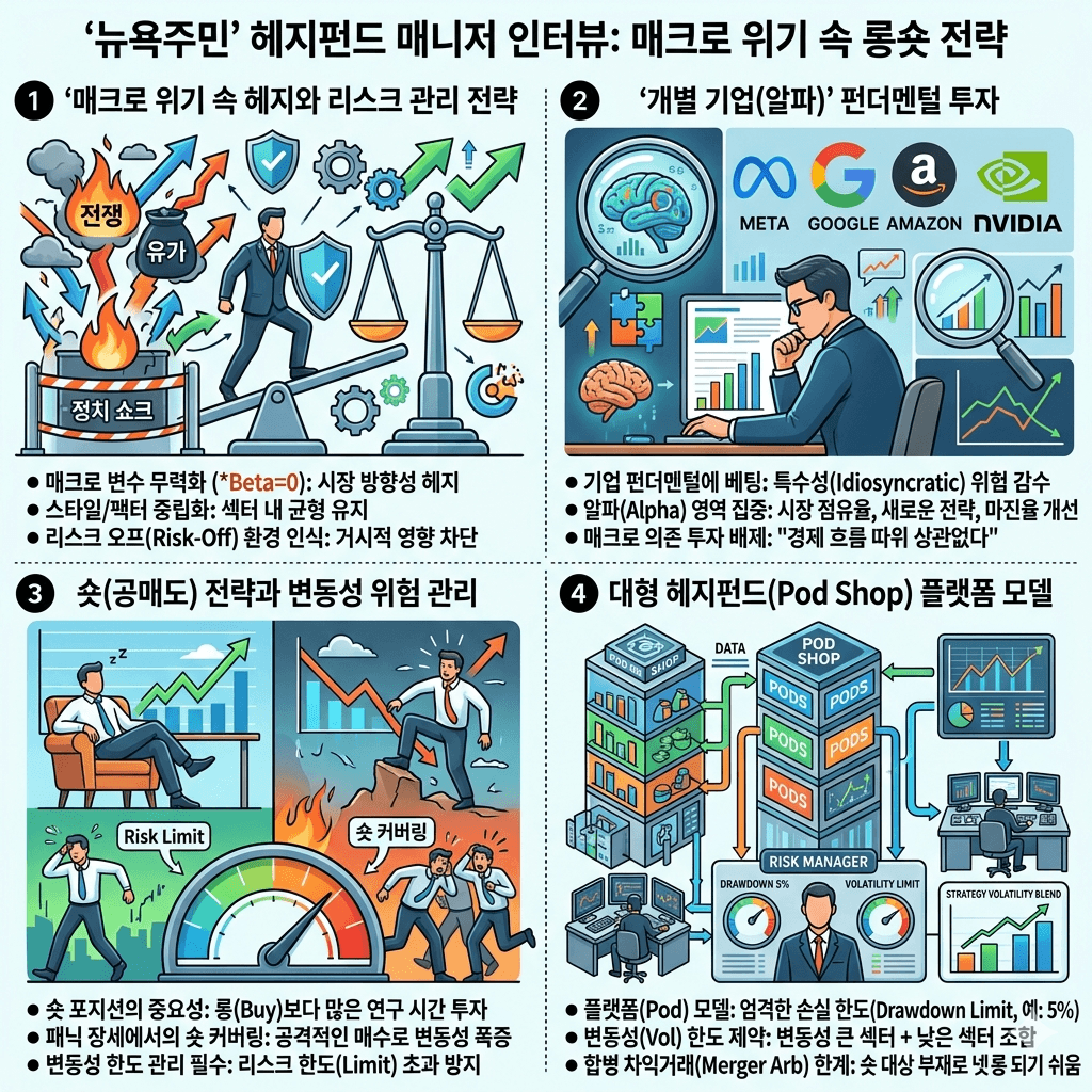 매크로 무시해라"—전쟁, 유가, 트럼프 쇼크에도 수익 내는 법 (헤지펀드 인터뷰) 내용을 설명하는 본문 이미지