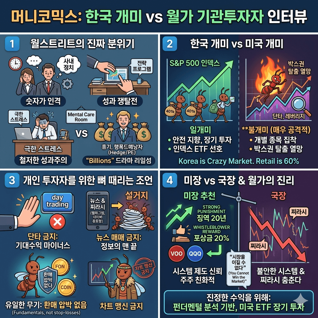 한국개미들이 월가 기관투자자들보다 더 열심히 해요의 핵심 내용을 4단계로 요약한 인포그래픽