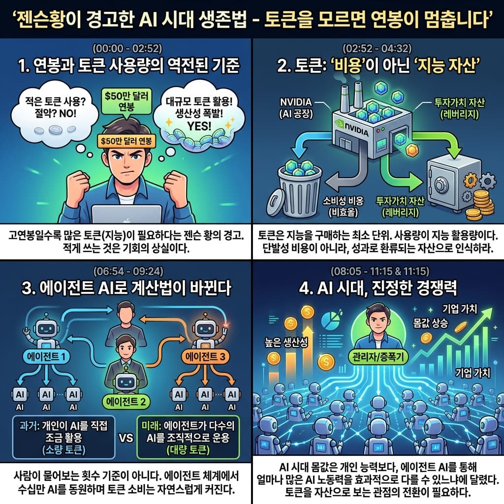 젠슨황이 경고한 AI 시대 생존법 - 토큰을 모르면 연봉이 멈춥니다 내용을 설명하는 본문 이미지