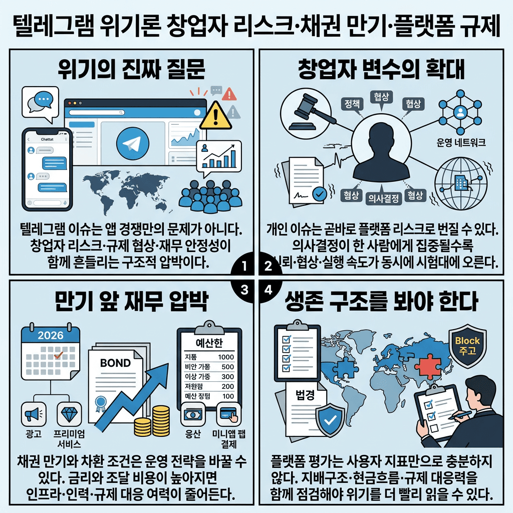 텔레그램이 부도 위기에 처했습니다 - 하수정 경제뉴스 큐레이터의 핵심 내용을 4단계로 요약한 인포그래픽