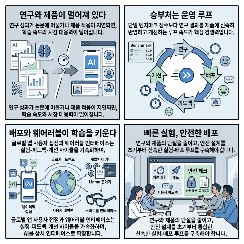 Zuckerberg''s Secret Plan To WIN The AI Race의 핵심 내용을 4단계로 요약한 인포그래픽