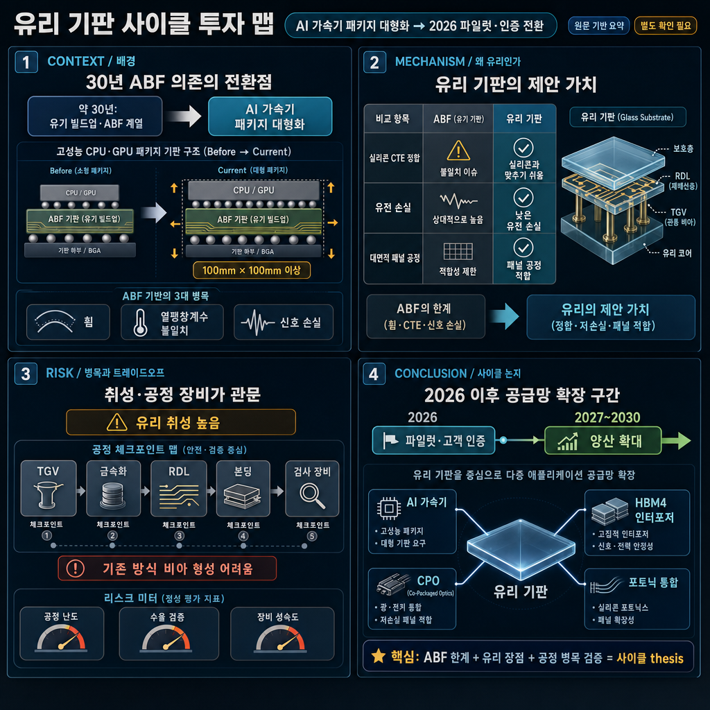 [Investment Map] 15 Companies in the Glass Substrate Cycle: From Material to Mass Production 내용을 설명하는 본문 이미지