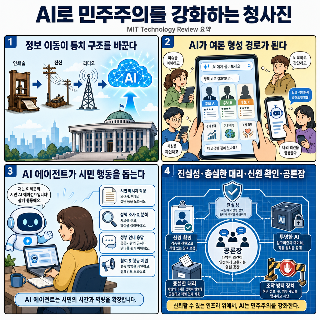A blueprint for using AI to strengthen democracy 내용을 설명하는 본문 이미지