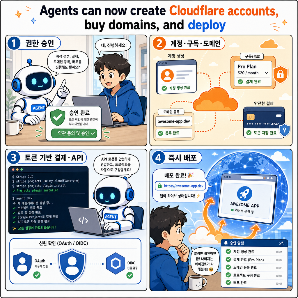 Agents can now create Cloudflare accounts, buy domains, and deploy 내용을 설명하는 본문 이미지