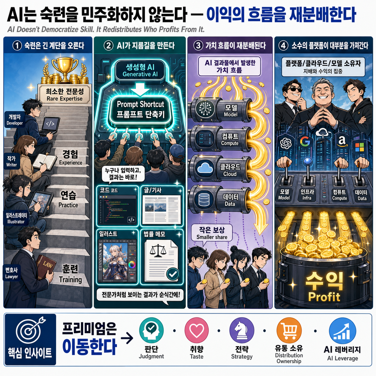 AI Doesn’t Democratize Skill. It Redistributes Who Profits From It. 내용을 설명하는 본문 이미지