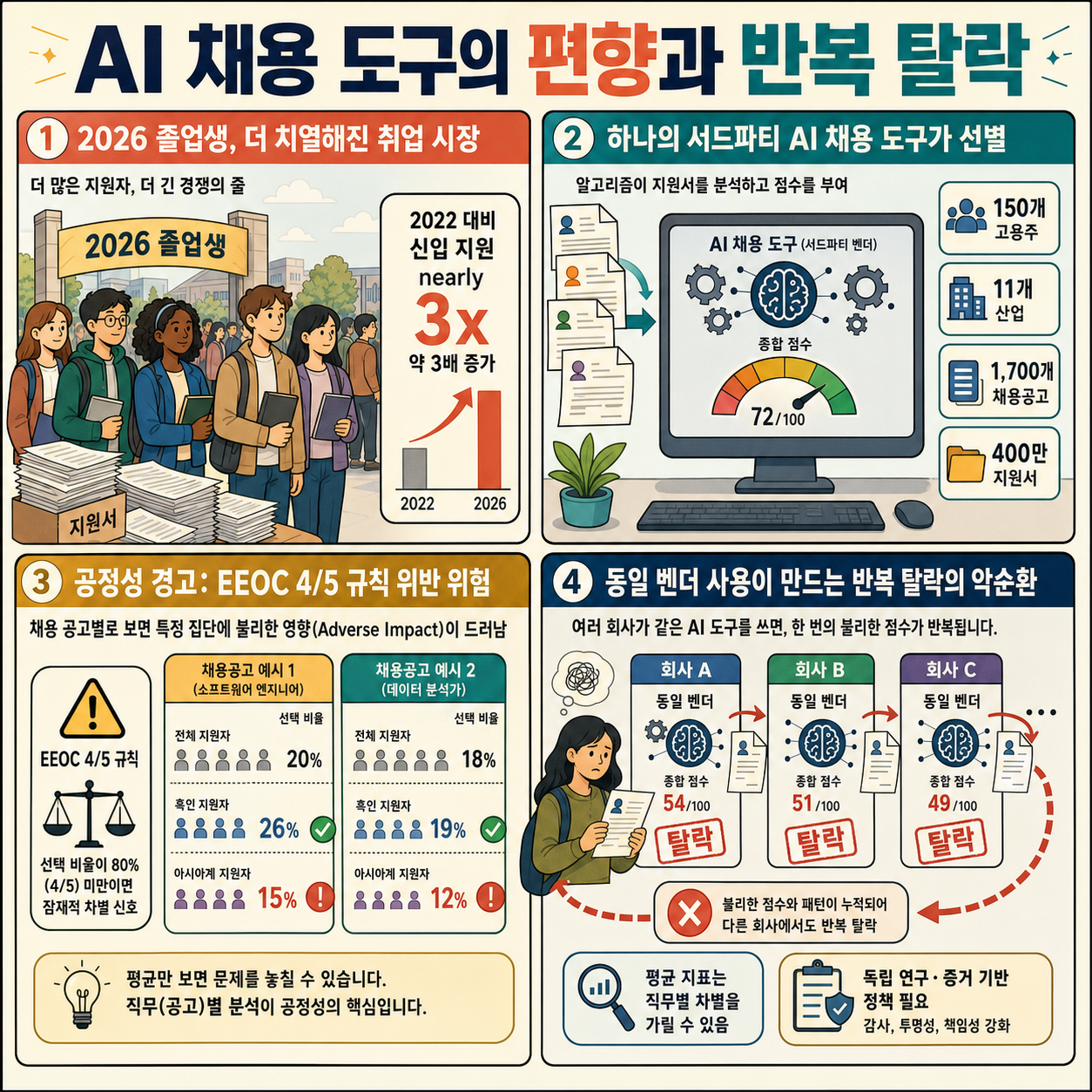 AI Hiring Tools Can Yield Racial Bias and Systemic Rejection 내용을 설명하는 본문 이미지