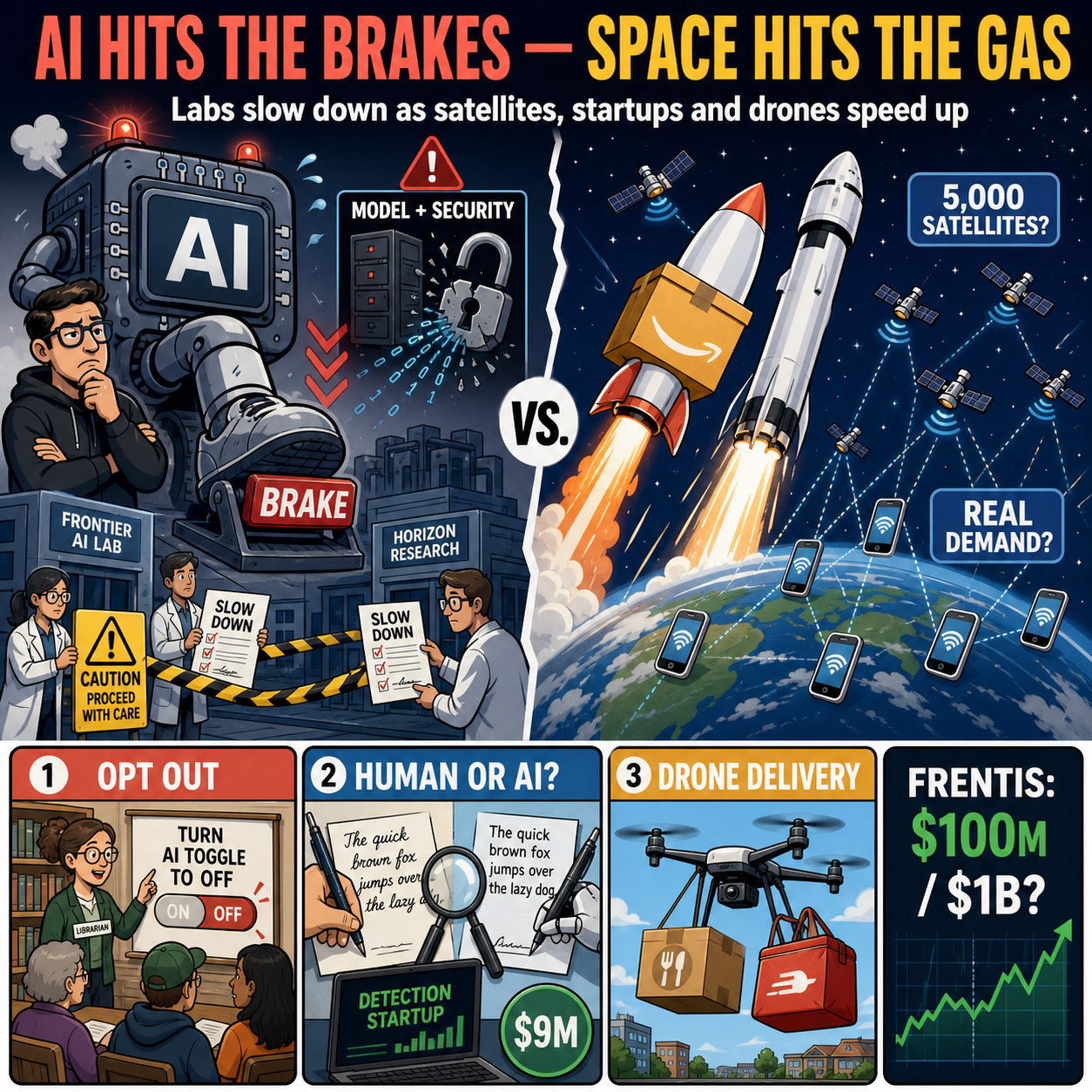 AI labs want to pump the brakes, but Amazon and SpaceX are still blasting off 내용을 설명하는 본문 이미지