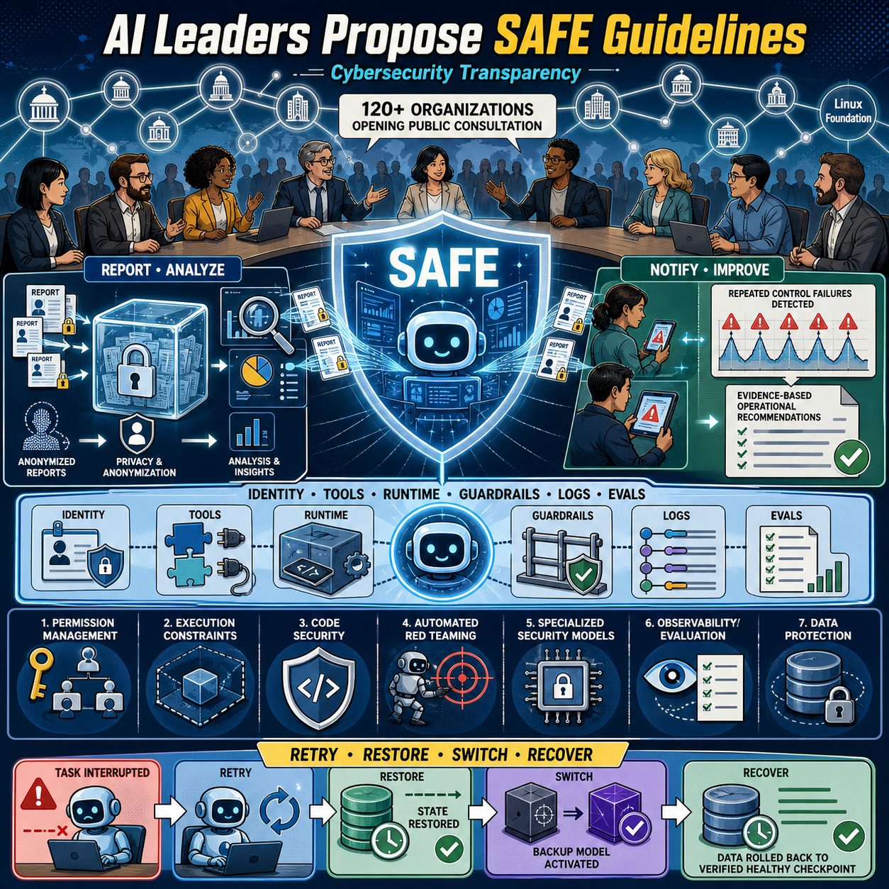 AI Leaders Propose SAFE Guidelines for Cybersecurity Transparency 내용을 설명하는 본문 이미지