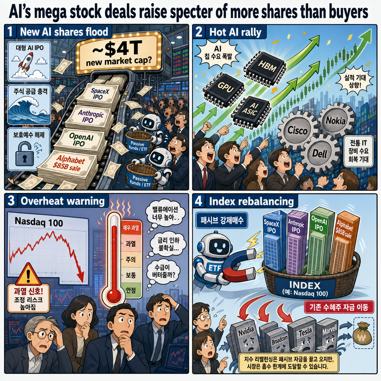 AI’s mega stock deals raise specter of more shares than buyers 내용을 설명하는 본문 이미지