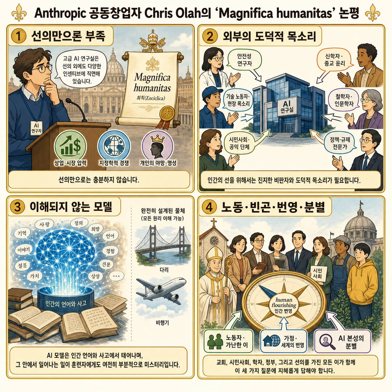Anthropic co-founder Chris Olah's remarks on Pope Leo XIV's encyclical \"Magnifica humanitas\ 내용을 설명하는 본문 이미지