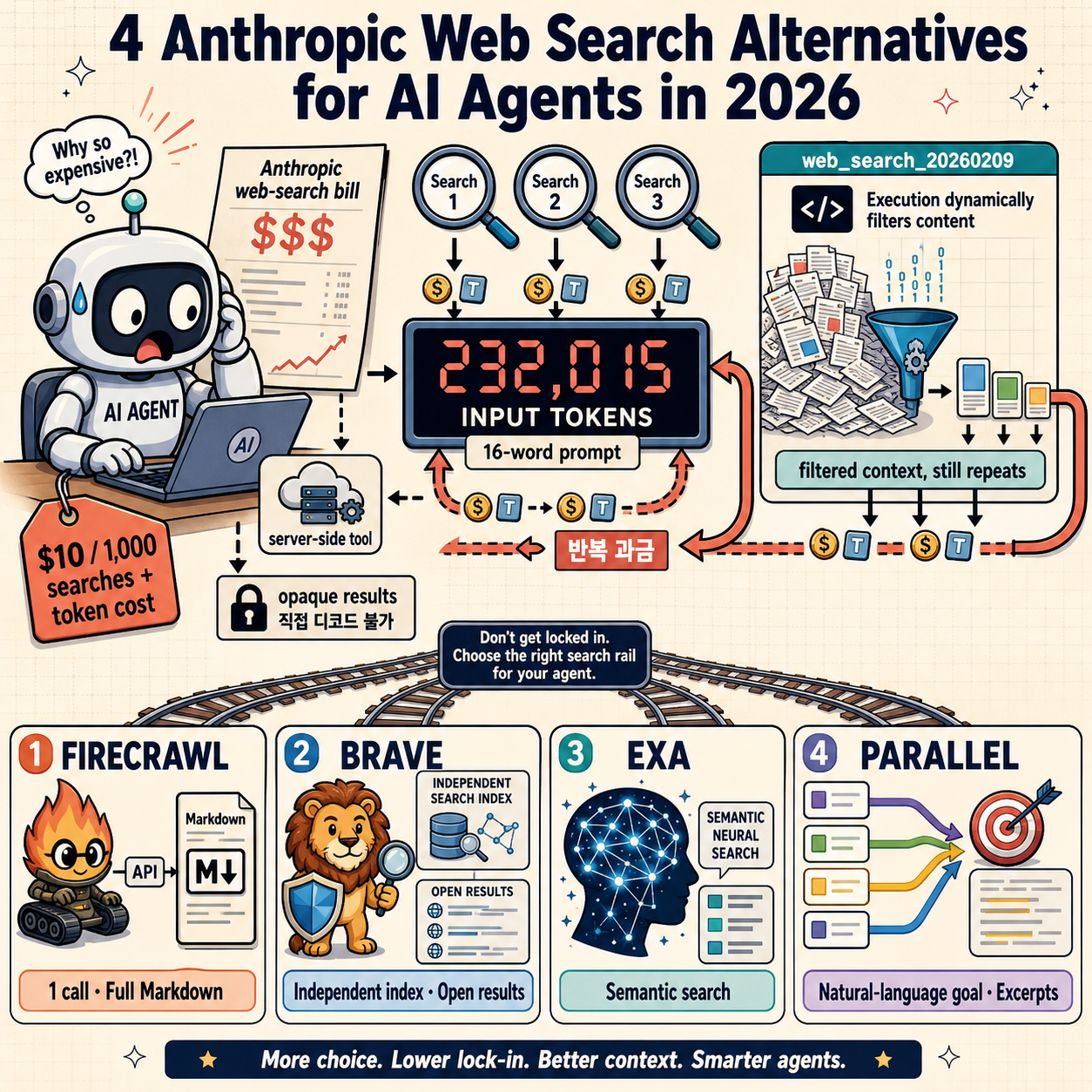 4 Anthropic Web Search Alternatives for AI Agents in 2026 내용을 설명하는 본문 이미지
